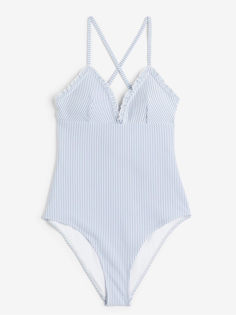 H&M Blue and White Stripe One-Piece Padded-Cup Swimsuit